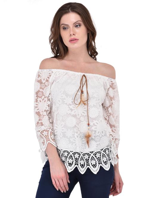 off shoulder tie-knot laced top - 15908424 - Very Small Image - 1