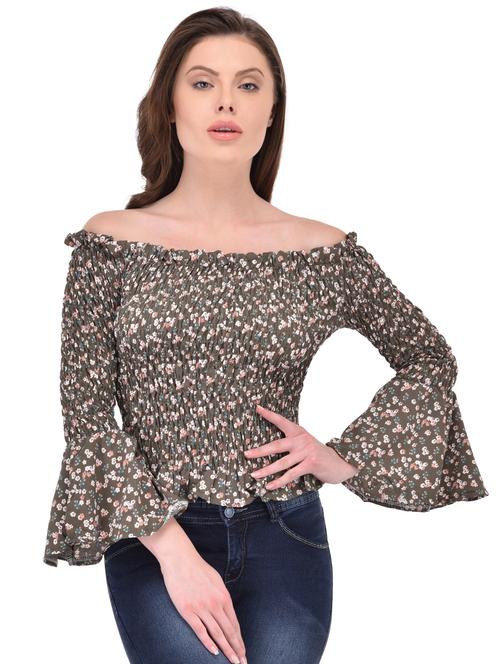 off shoulder floral smocked top - 15908426 - Very Small Image - 1