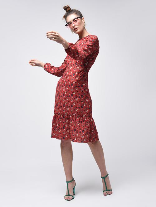 keyhole neck floral a-line dress - 15908456 - Very Small Image - 1