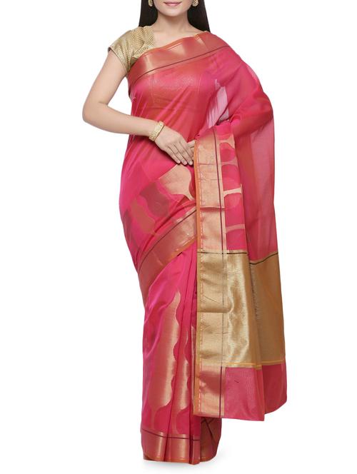 ethnic zari motif pink banarasi saree with blouse - 15909511 - Very Small Image - 1