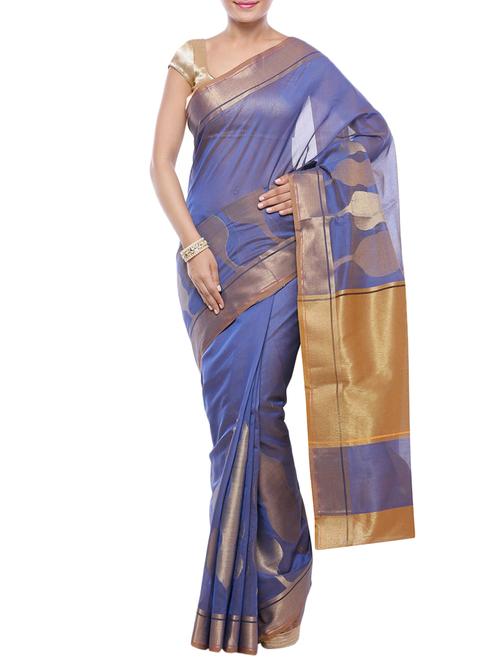 ethnic zari motif blue banarasi saree with blouse - 15909512 - Very Small Image - 1