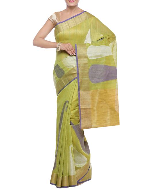 paisley zari motif green banarasi saree with blouse - 15909517 - Very Small Image - 1