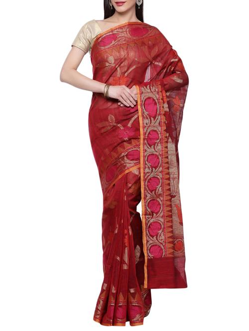 floral zari motif maroon banarasi saree with blouse - 15909523 - Very Small Image - 1