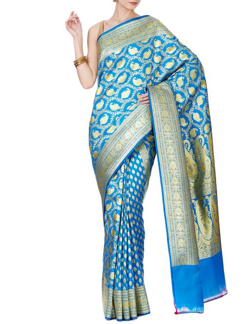 half & half paisley zari banarasi saree with blouse - 15909634 - Very Small Image - 1