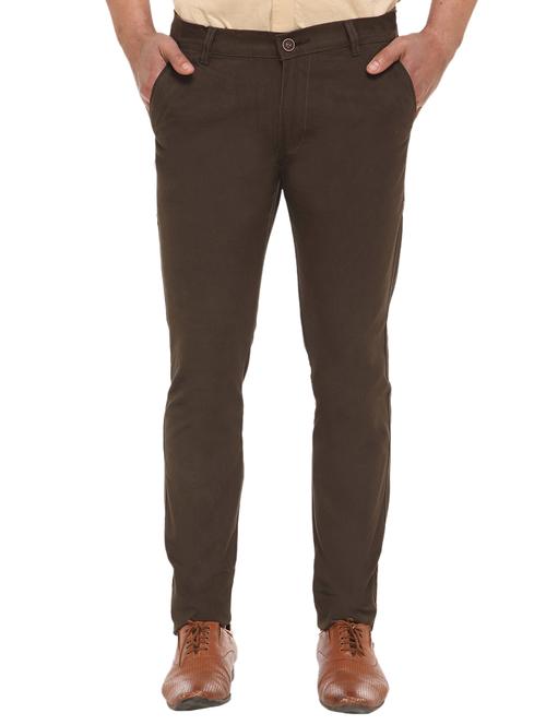 brown cotton flat front casual trousers - 15911150 - Very Small Image - 1