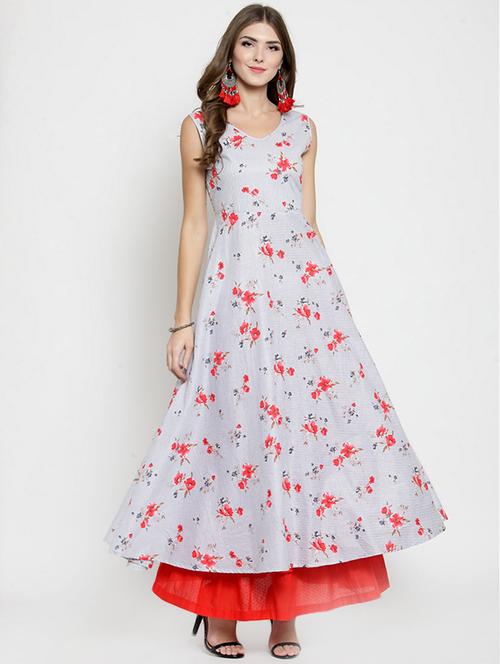 floral printed kurta with skirt set - 15911199 - Very Small Image - 1