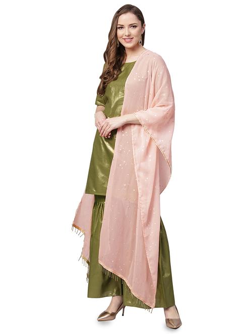 olive solid kurta with sharara set - 15911251 - Very Small Image - 1