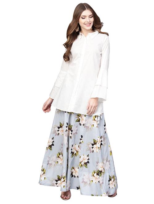 bell sleeved top with floral skirt set - 15911263 - Very Small Image - 1