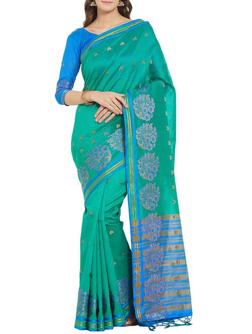 floral zari border woven saree with blouse - 15911676 - Very Small Image - 1
