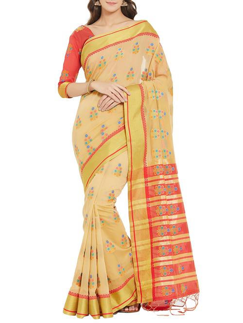 floral zari motif woven saree with blouse - 15911684 - Very Small Image - 1