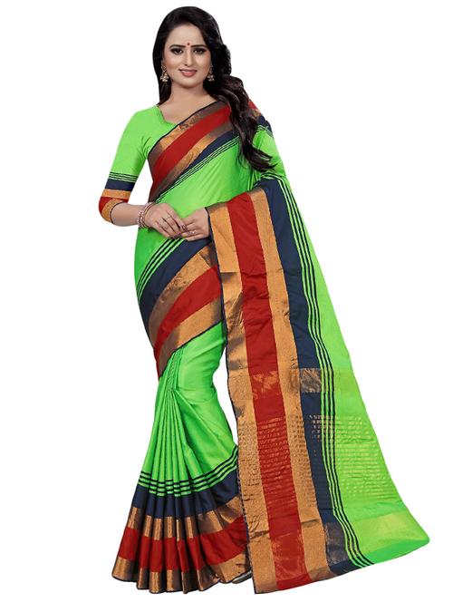 striped zari border woven saree with blouse - 15912158 - Very Small Image - 1
