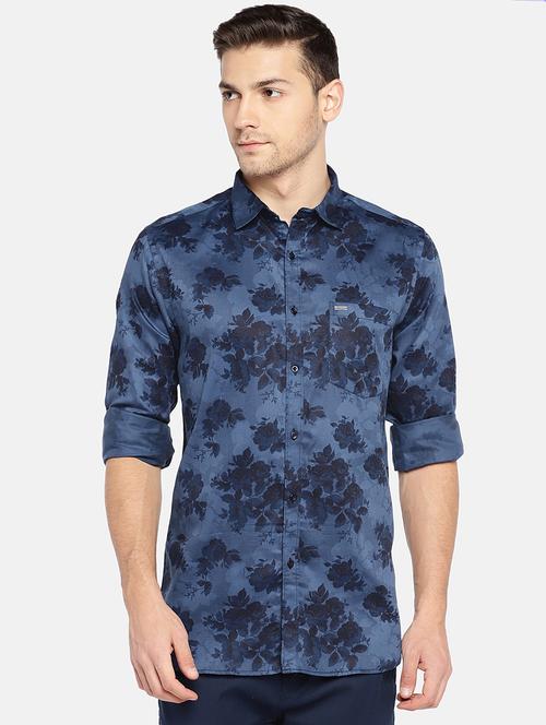 blue floral printed casual shirt - 15912964 - Very Small Image - 1