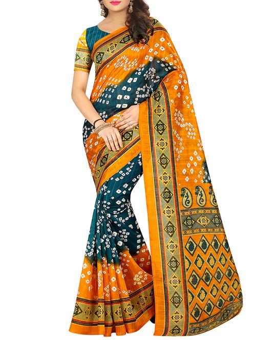 tie n dye printed saree with blouse - 15913342 - Very Small Image - 1