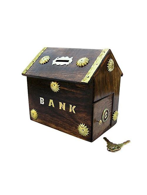 desi karigar brown wooden money bank for kids - 15914191 - Very Small Image - 1