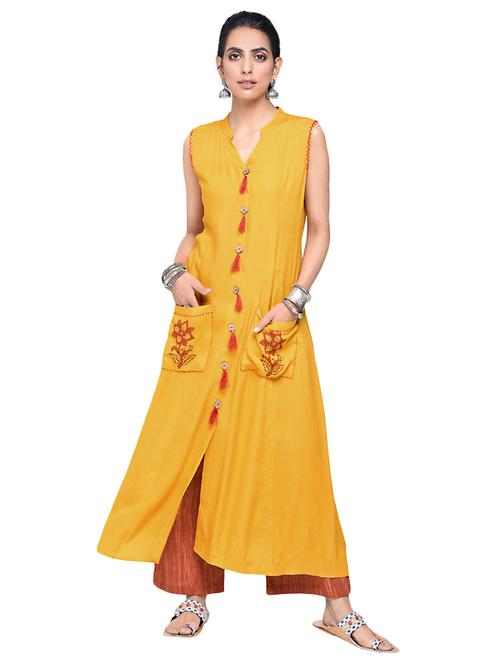 embroidered a-line kurta with tassels - 15914634 - Very Small Image - 1