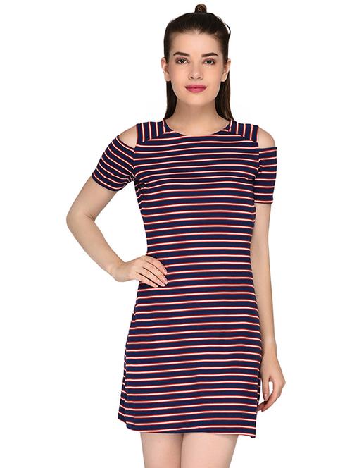 cold shoulder striped sheath dress - 15914654 - Very Small Image - 1