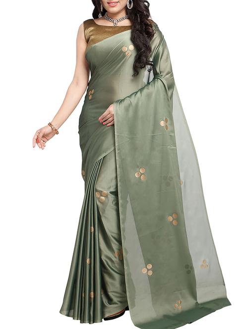 foil printed olive green saree with blouse - 15916643 - Very Small Image - 1