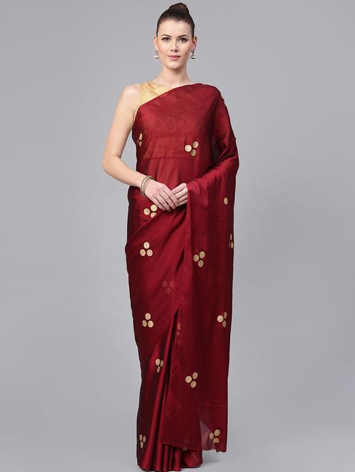 foil printed maroon saree with blouse - 15916646 - Very Small Image - 1