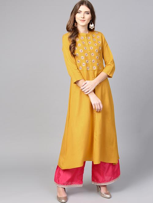 embroidered a-line kurta - 15916867 - Very Small Image - 1