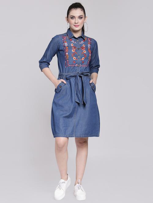 tie up front embroidered dress - 15919042 - Very Small Image - 1