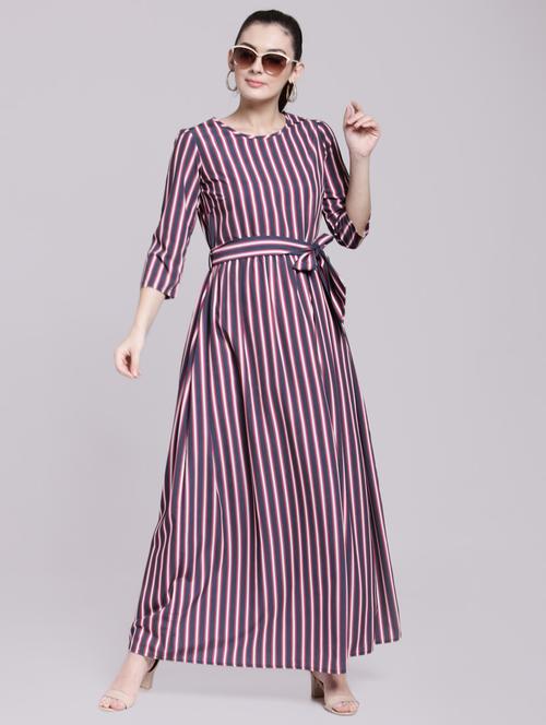 tie up waist striped maxi dress - 15919055 - Very Small Image - 1
