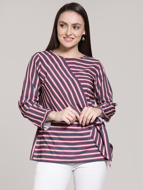 tie up detail striped top - 15919068 - Very Small Image - 1