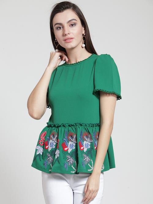 embroidered gathered waist top - 15919069 - Very Small Image - 1