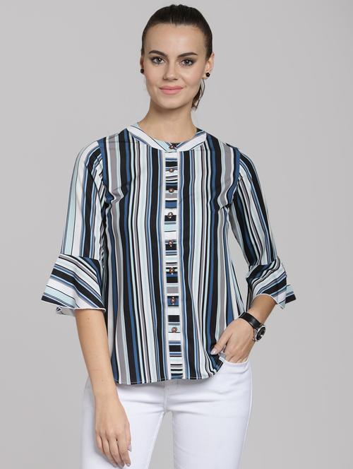 bell sleeved striped button up top - 15919084 - Very Small Image - 1