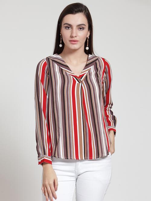 v-neck striped high low top - 15919089 - Very Small Image - 1