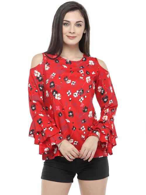 cold shoulder bell sleeved floral top - 15919121 - Very Small Image - 1