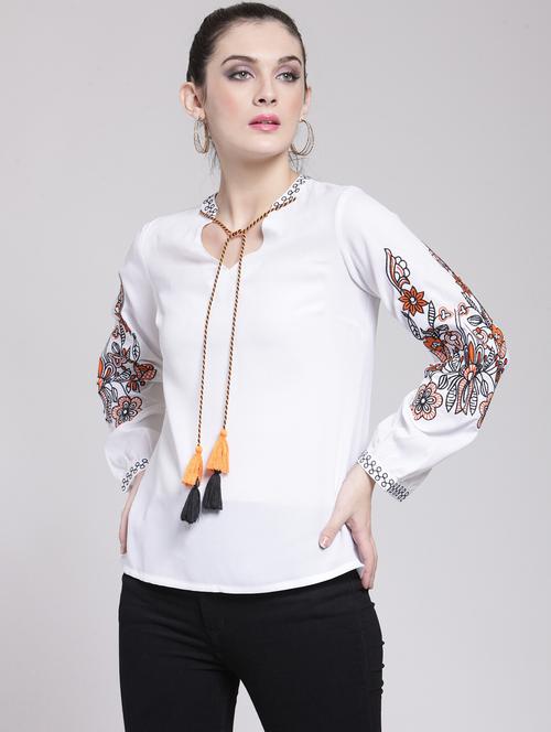 tassel tie up embroidered top - 15919124 - Very Small Image - 1