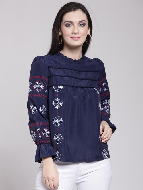 lace trim criss cross embroidered top - 15919128 - Very Small Image - 1