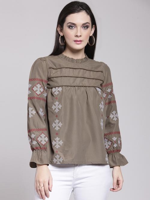 lace trim criss cross embroidered top - 15919129 - Very Small Image - 1