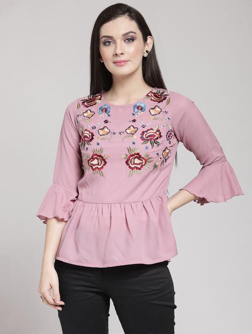 gathered waist embroidered top - 15919130 - Very Small Image - 1