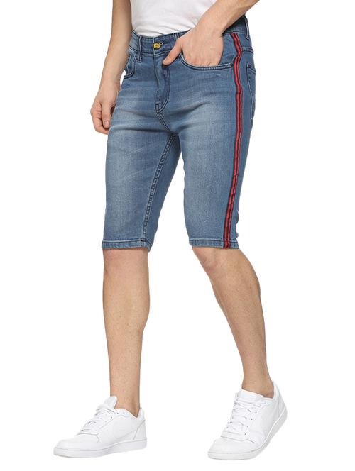 blue washed side striped denim shorts - 15919665 - Very Small Image - 1
