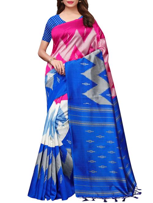 ikat printed blue saree with blouse - 15919815 - Very Small Image - 1