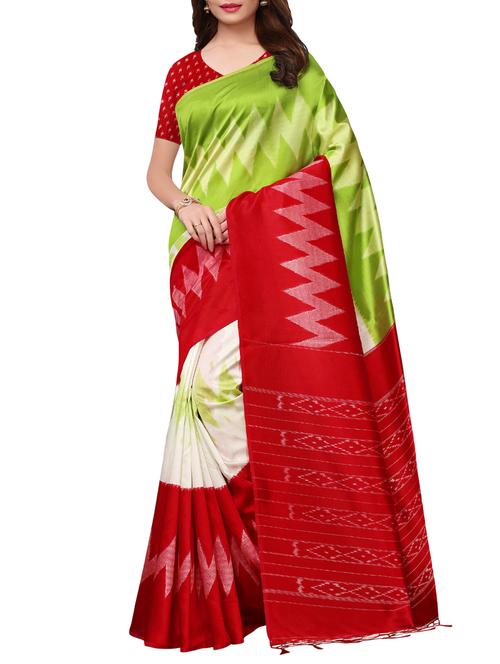 ikat printed red saree with blouse - 15919817 - Very Small Image - 1