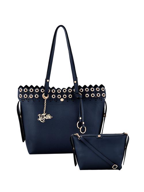 blue leatherette (pu) combo handbag - 15920281 - Very Small Image - 1