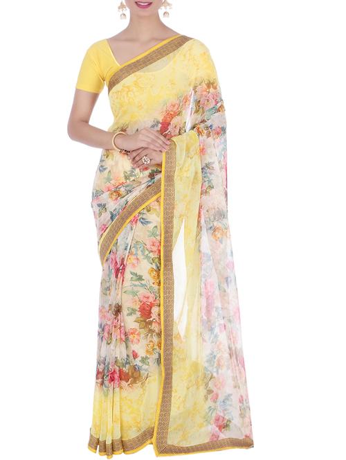 floral printed yellow saree - 15920402 - Very Small Image - 1