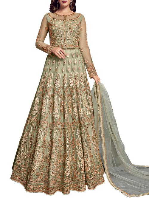 embroidered unstitched anarkali suit - 15920519 - Very Small Image - 1