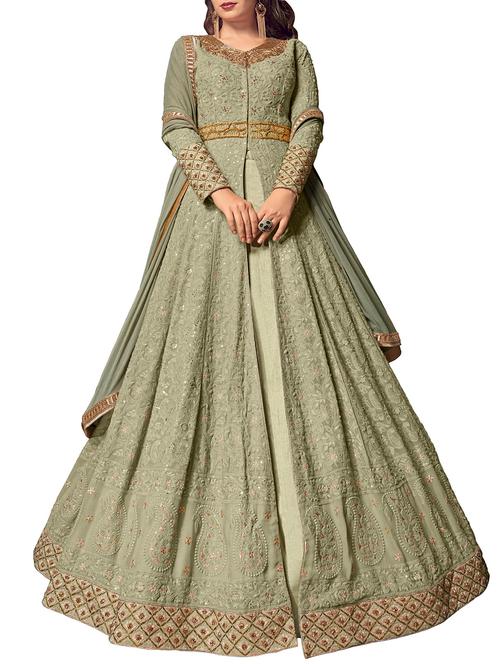 embroidered unstitched kalidaar layered suit - 15920525 - Very Small Image - 1