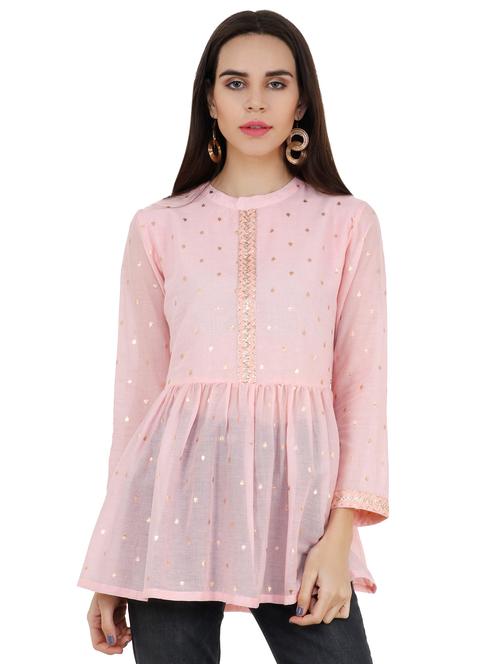 foil print gathered a-line tunic - 15920649 - Very Small Image - 1