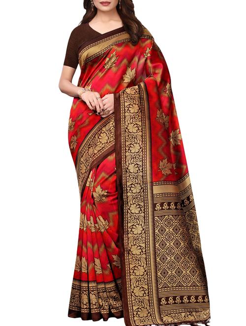 leaf motif print silk saree with blouse - 15920880 - Very Small Image - 1