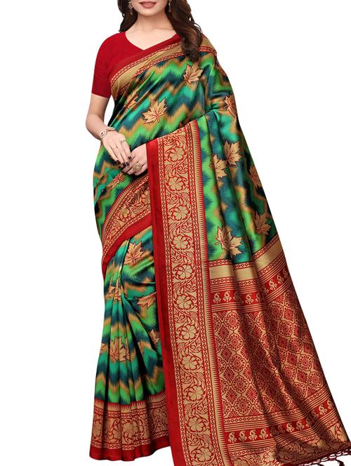 leaf motif print silk saree - 15920882 - Very Small Image - 1