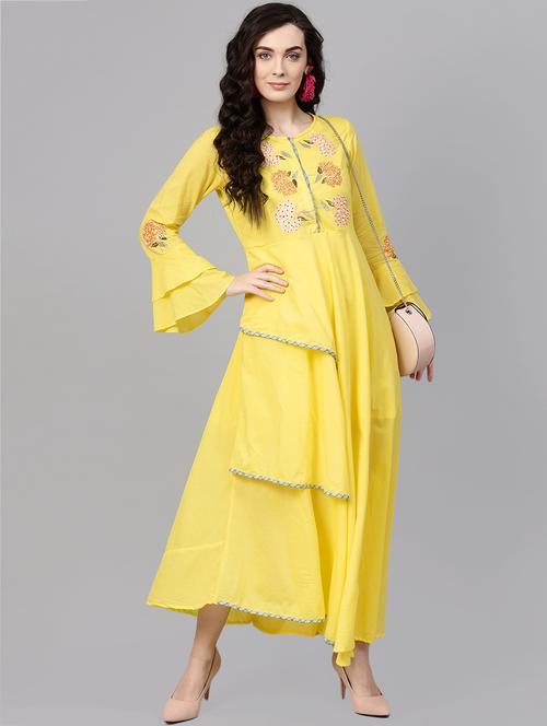 embroidered bell sleeves flared dress - 15921161 - Very Small Image - 1