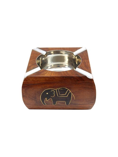 desi karigar brown wooden ash tray - 15921301 - Very Small Image - 1