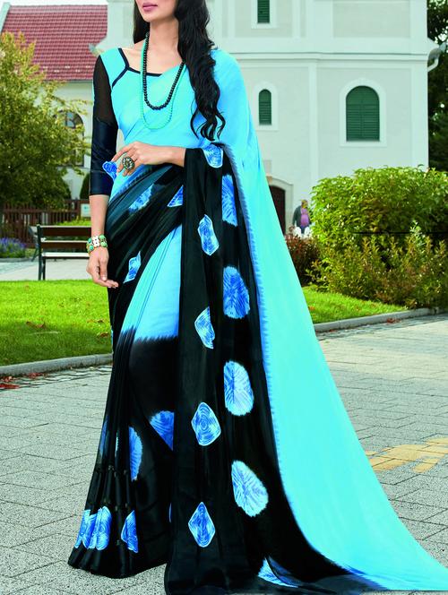 tie & dye turquoise saree with blouse - 15921525 - Very Small Image - 1