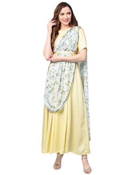 flared printed drape dupatta dress - 15921697 - Very Small Image - 1
