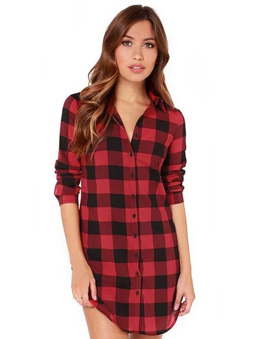checkered shirt dress - 15922216 - Very Small Image - 1
