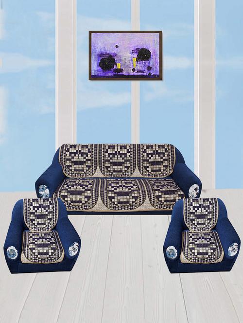 polyester fabric check design sofa covers set of 6 seater - multi-color - 15922526 - Very Small Image - 1